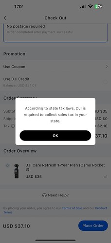 DJI is now adding SALES TAX